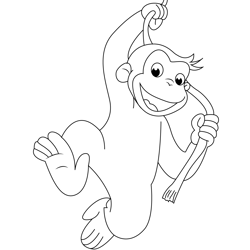 Curious George Swings On Rope Free Coloring Page for Kids