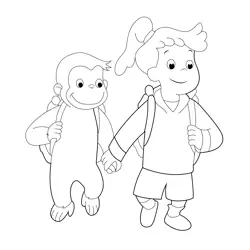 George And Girl Goes To School Free Coloring Page for Kids