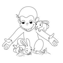 George Playing With Rabbits Free Coloring Page for Kids