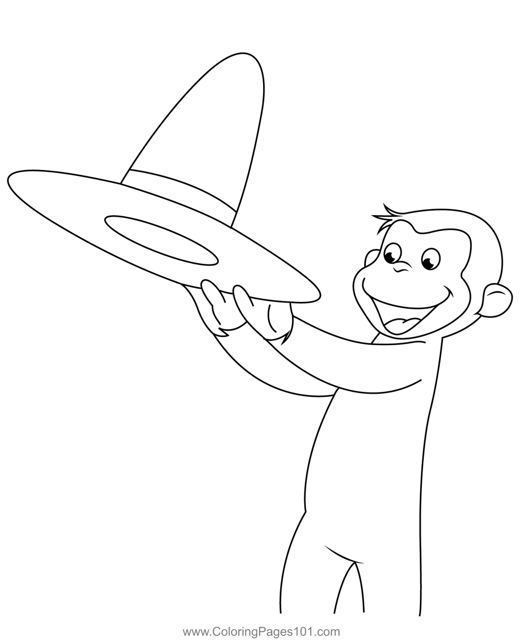 George With A Hat Coloring Page for Kids - Free Curious George ...