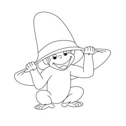 Monkey Sitting Under Hat Free Coloring Page for Kids