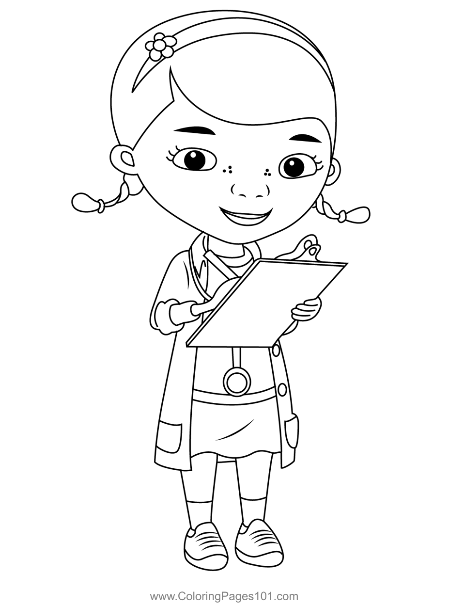 Dottie Writing Coloring Page for Kids - Free Doc McStuffins Printable