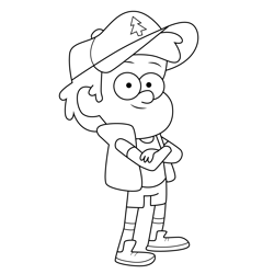 Dipper Pines Arms Crossed Gravity Falls Free Coloring Page for Kids