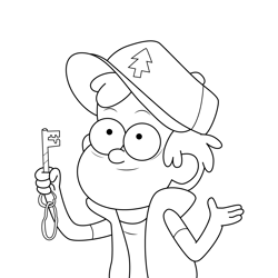 Dipper Pines Holding Key Gravity Falls Free Coloring Page for Kids