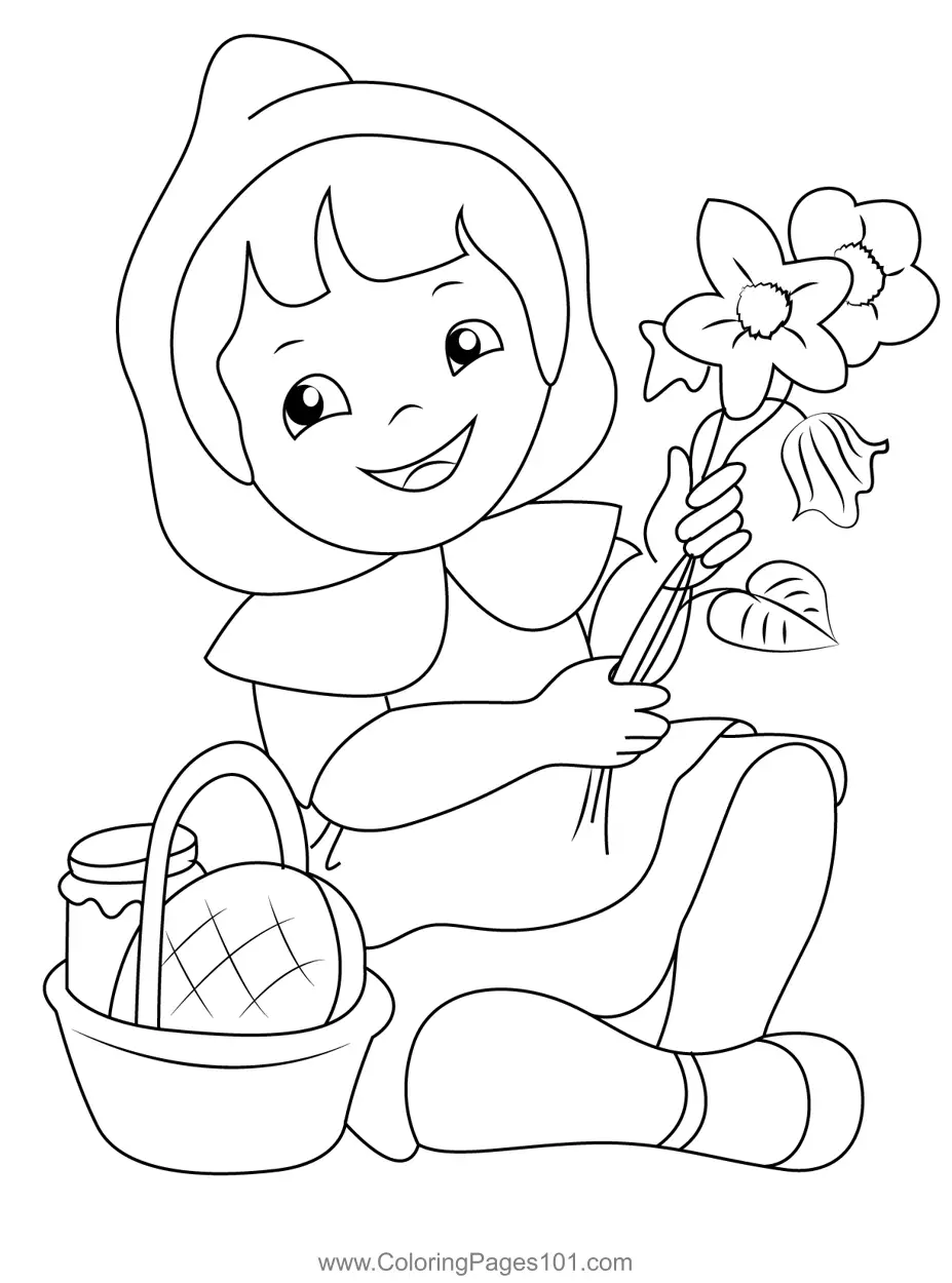 Beautifull Red Riding Coloring Page for Kids - Free Little Red Riding ...