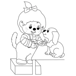 Monchhichi With Dog Free Coloring Page for Kids