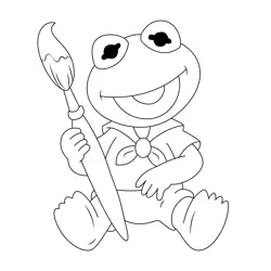 Baby Kermit Painting Brush Free Coloring Page for Kids