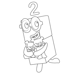 Two with 2 bears Numberblocks Free Coloring Page for Kids