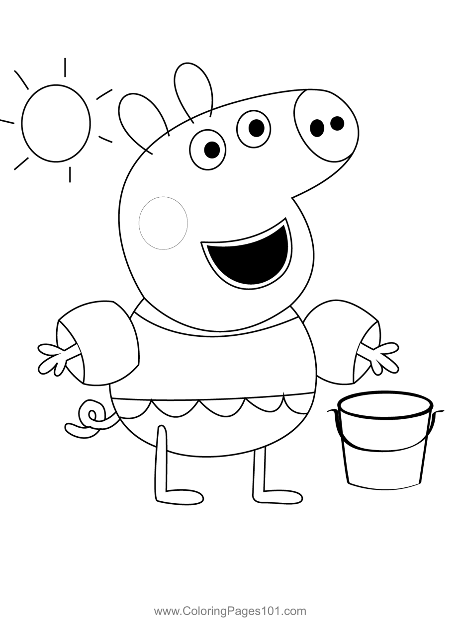 Peppa Pig Swim Cap Coloring Page for Kids - Free Peppa Pig Printable ...
