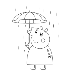 Pig Rain Free Coloring Page for Kids