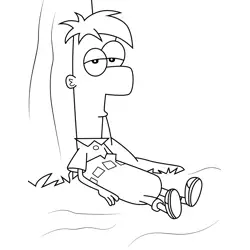 Ferb Fletcher Relaxing Under Tree Phineas and Ferb Free Coloring Page for Kids