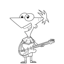 Phineas Flynn Playing Guitar Phineas and Ferb Free Coloring Page for Kids