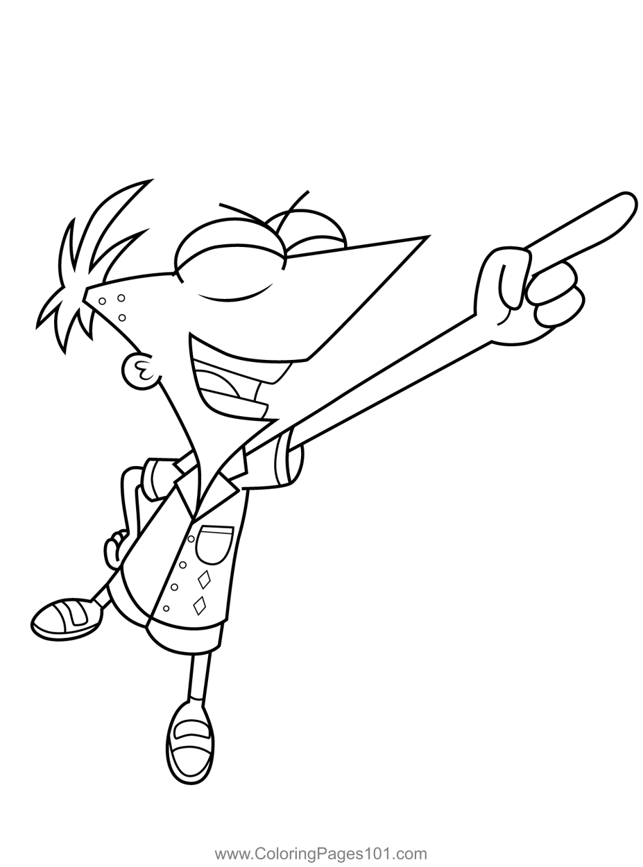 Phineas Flynn Raising His Hand Phineas and Ferb Coloring Page for Kids