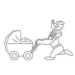 Popeye With Baby Cart Free Coloring Page for Kids