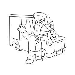 Postman Pat With Car Free Coloring Page for Kids