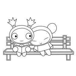 Pucca And Garu Sitting On A Bench Free Coloring Page for Kids