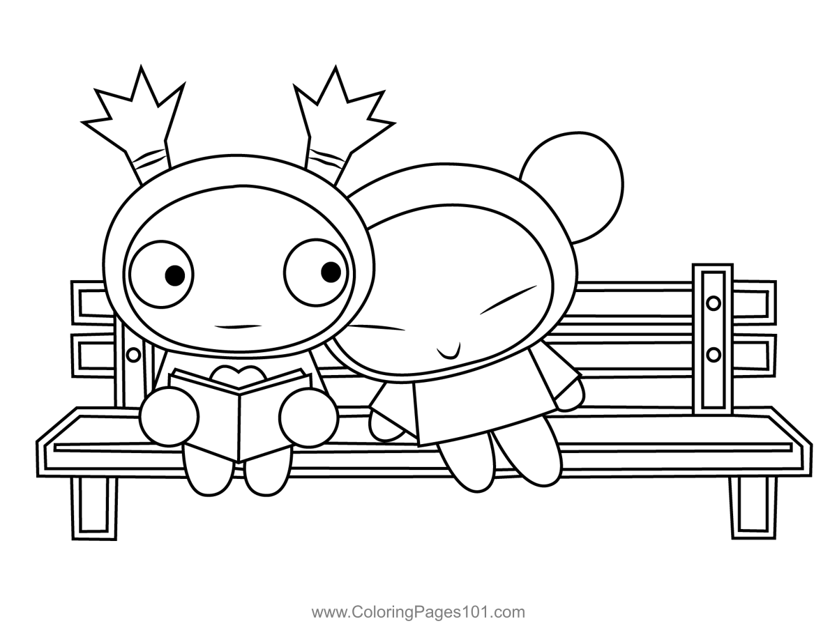 Pucca And Garu Sitting On A Bench
