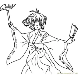 Cardcaptors Sakura with Cards Free Coloring Page for Kids