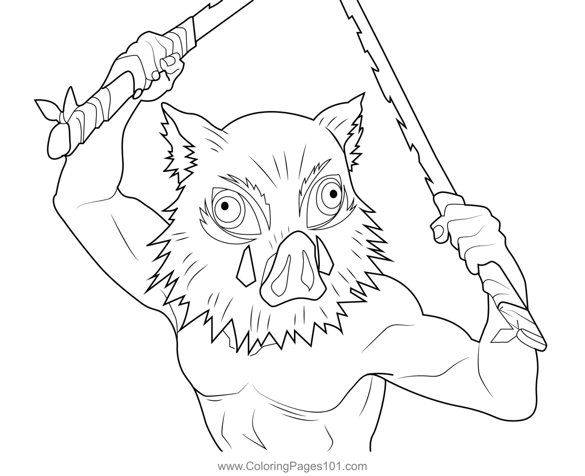 Inosuke Hashibira Demon Slayer Coloring Page for Kids - Free Demon