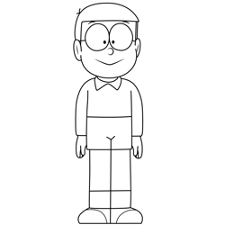 Nobita Standing Doraemon Free Coloring Page for Kids
