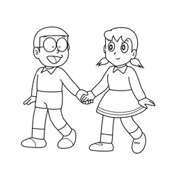 Nobita and Shizuka Doraemon Free Coloring Page for Kids