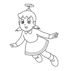 Shizuka Flying Doraemon Free Coloring Page for Kids