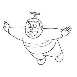 Takeshi Gouda Flying Doraemon Free Coloring Page for Kids