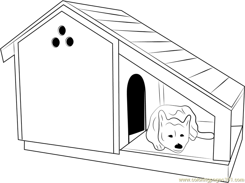 Dog Resting in House Coloring Page for Kids Free Dog House Printable