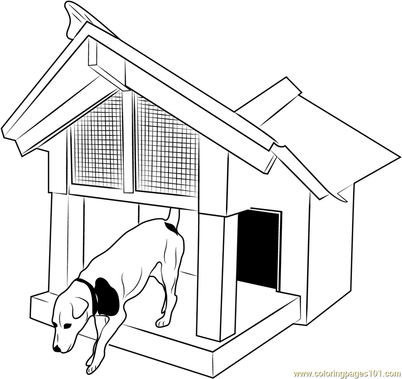 Doghouse with Deck Coloring Page for Kids Free Dog House Printable