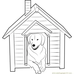 Dog House with Dog Inside Free Coloring Page for Kids