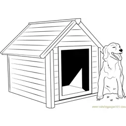 Dog House with Dog Outside Free Coloring Page for Kids