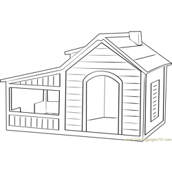 Dog House with Play Area Free Coloring Page for Kids