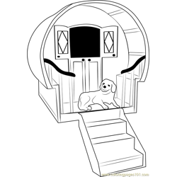 Dog House with Stairs Free Coloring Page for Kids