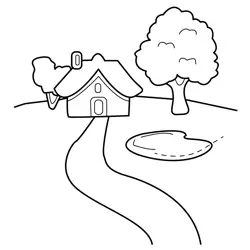 Simple House on Path Map Free Coloring Page for Kids