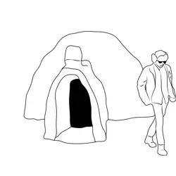 Igloo In Snow Free Coloring Page for Kids