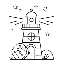 Lighthouse Guiding Starry Night Free Coloring Page for Kids