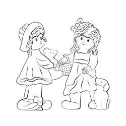 Cute Girls Sculpture Free Coloring Page for Kids