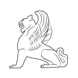 Sculpture Of Lion With Wings Free Coloring Page for Kids