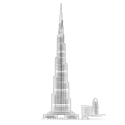 Burj Khalifa Cool Background Free Coloring Page for Kids