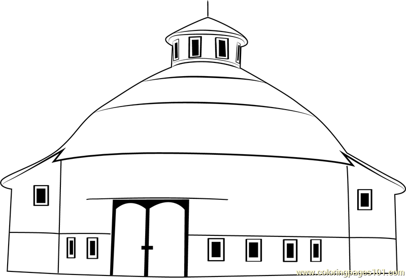 Amish Acres Round Barn Theatre Coloring Page for Kids - Free Barn