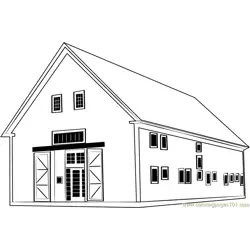 Barn in Village Free Coloring Page for Kids