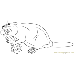 Beaver Cutting a Tree Free Coloring Page for Kids