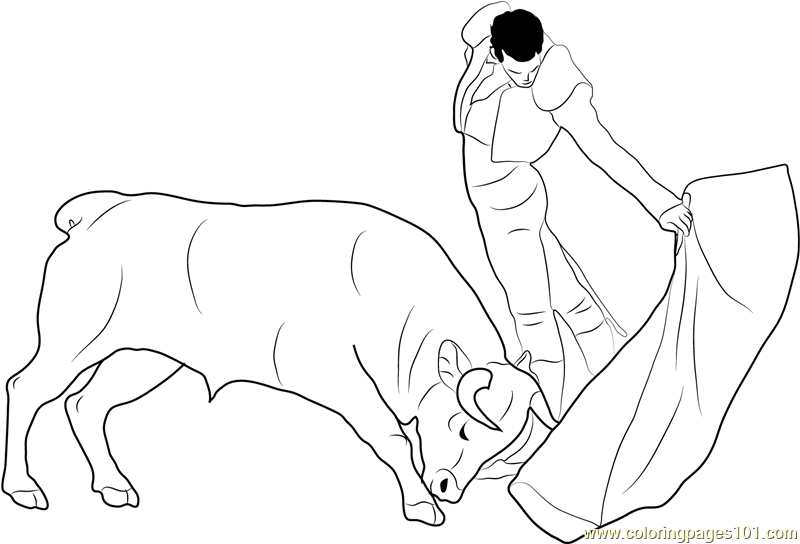 Spain Madrid Bullfight Coloring Page for Kids - Free Bull Printable