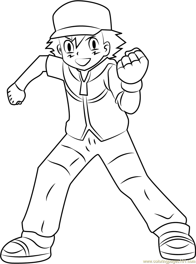 Ash Ketchum Pokemon Character Coloring Page for Kids - Free Ash Ketchum