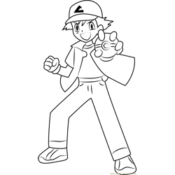 Ash showing a Pokeball Free Coloring Page for Kids