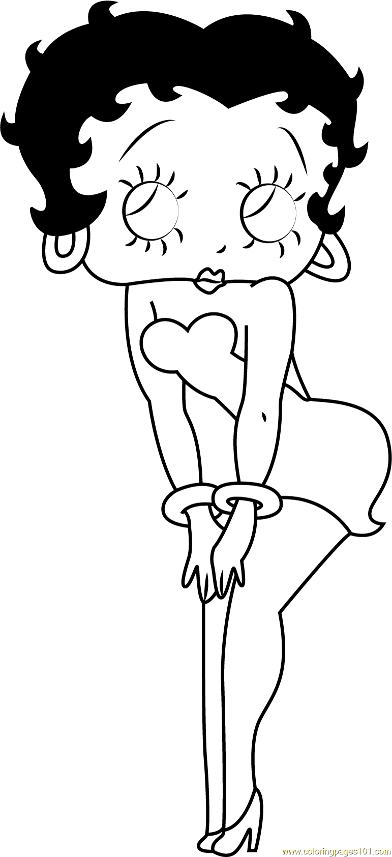 Betty Boop Looking Up Coloring Page for Kids - Free Betty Boop