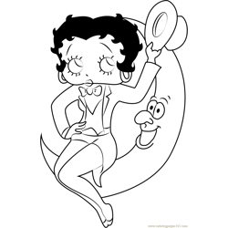Betty Boop Sitting on Moon Free Coloring Page for Kids