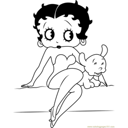 Betty Boop and her Dog Free Coloring Page for Kids