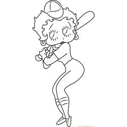 Betty Boop playing Baseball Free Coloring Page for Kids