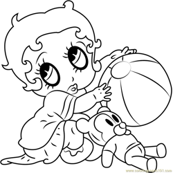 Betty Boop with Ball and Bear Free Coloring Page for Kids